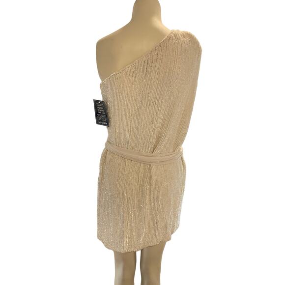Retrofete Ella Dress One Shoulder Sequin Tie Mini White Small - Picture 9 of 9
